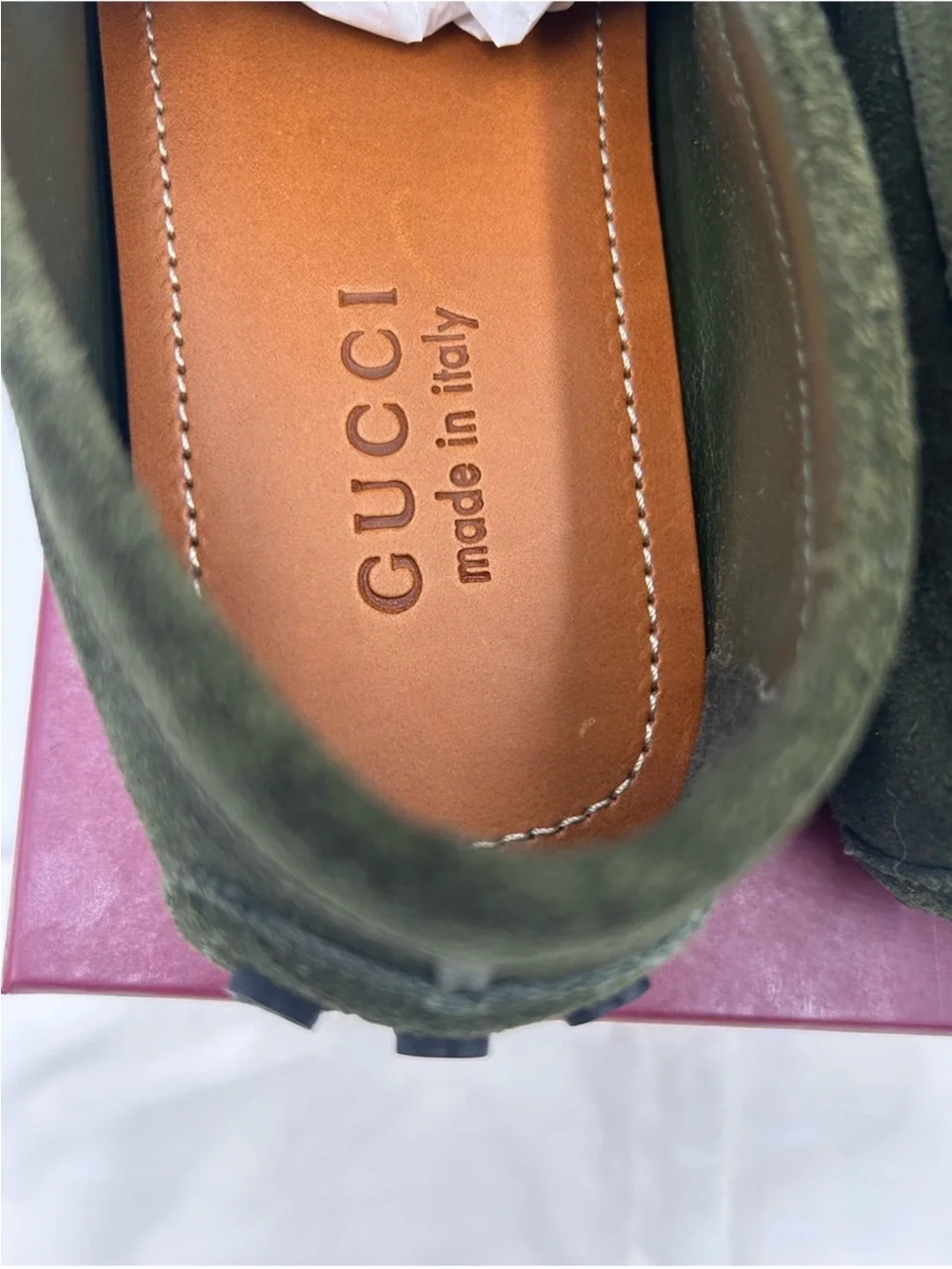 Men’s Gucci GG embossed suede driver loafer size 8.5 it’s 9.5 US made in Italy
